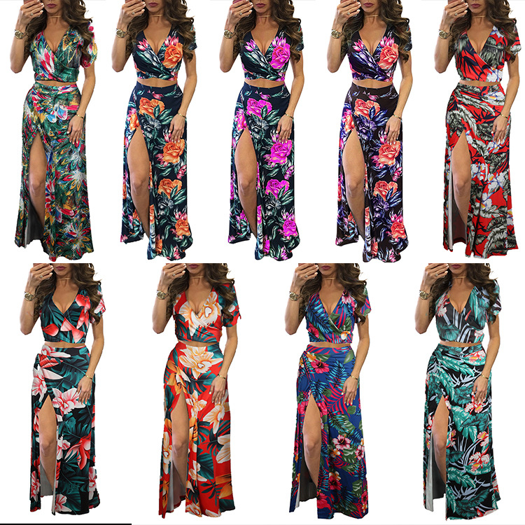 2021 cross-border boutique Europe and the United States explosion models Amazon independent station classic floral hot dress two-piece set