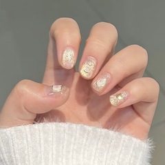 金色貓眼金蘋果穿戴甲閃粉亮晶晶短款可拆卸美甲顯白高級