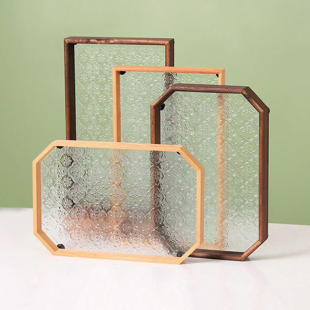 Bégonia retro bandeja de té rectangular de alto valor de madera refrigerio taza de té bandeja de té bandeja de vidrio