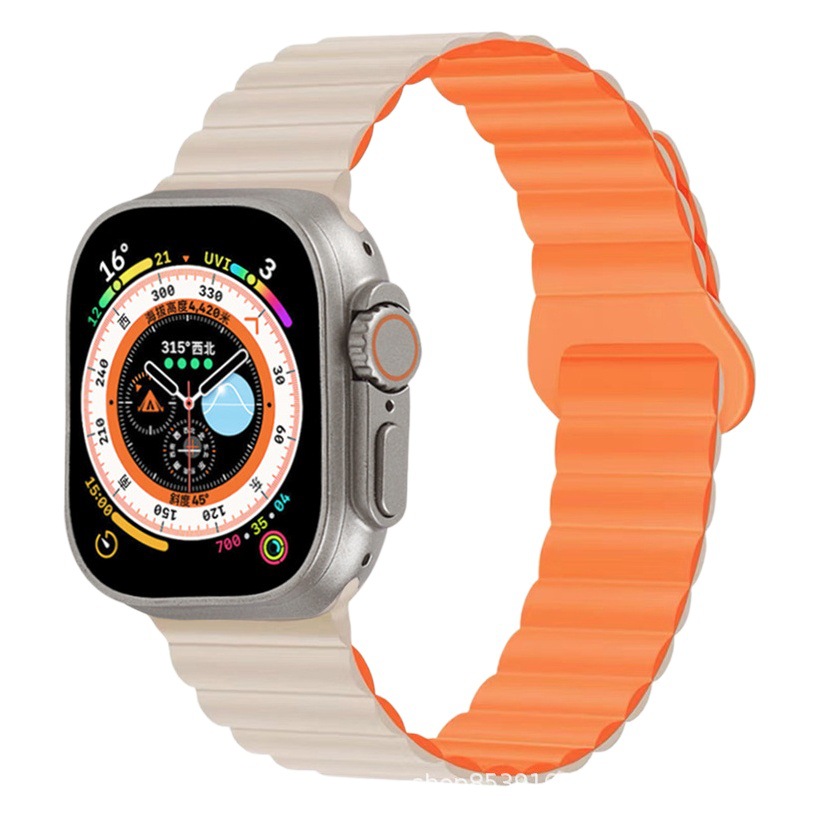 Correa de reloj de silicona bicolor adecuada para Apple iwatchs11, correa de reloj inteligente s10ultra con hebilla magnética