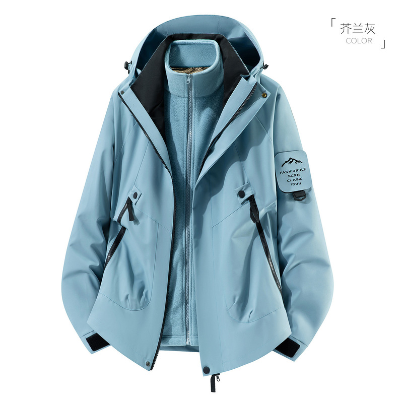 Jacket Three-In-One Detachable Outdoor Jacket Windproof Waterproof Plus Velvet Couple Ski Mountaineering Jacket Casual Jacket