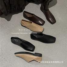 韩国东大门女鞋2025年新款复古chic英伦风简约方头深口低跟小皮鞋