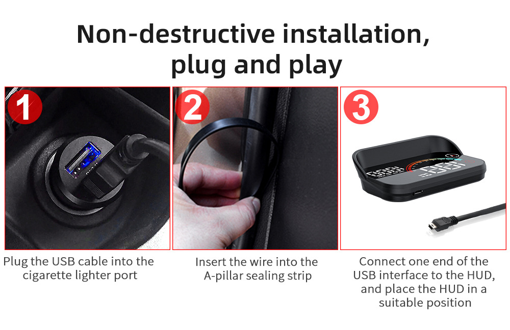 M22 Car-Mounted Hud Head-Up Display Universal for Cars, Beidou Satellite Speed Detector, Multifunctional Portable Screen
