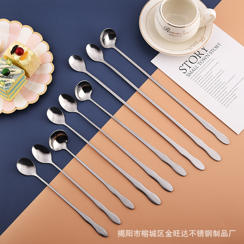 스테인레스 스틸 커피 혼합 숟가락 창조적 인 긴 손잡이 혼합 막대 디저트 스푼 바 우유 차 가게 숟가락 차 숟가락 얼음 숟가락