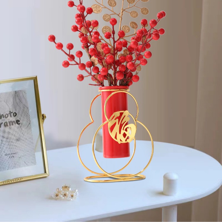 Fábrica al por mayor estilo chino hierro cerámica vidrio florero decoración flor seca flor hidropónica decoración salón comedor Mesa Decoración