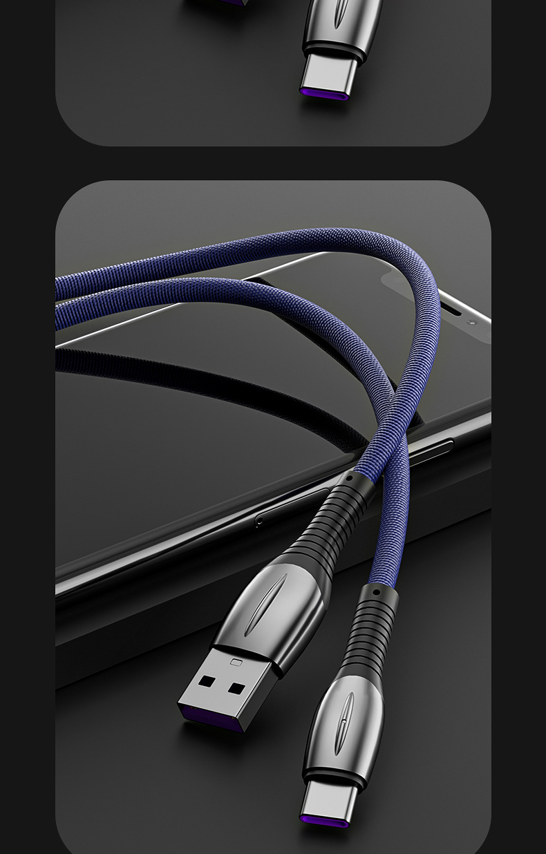 Zinc Alloy Lighted Data Suitable For Apple, Android, TYPE-C, Xiaomi Mobile Phones, USB Braided 3A Fast Charging Cable_voghion.com