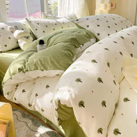 A类母婴级泡泡云朵棉床上四件套小清新水洗棉床单被套宿舍三件套