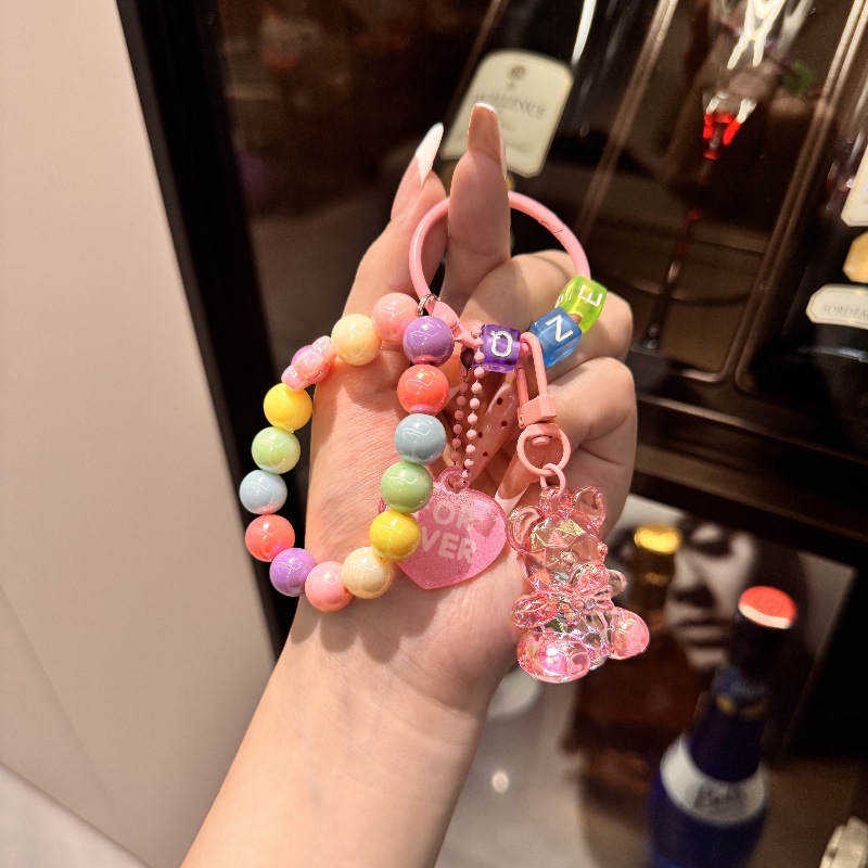 Nuevo llavero con cuentas de oso acrílico colgante de bolso creativo pequeño regalo con cuentas de color fresco al por mayor