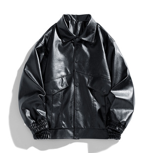 Embroidered sticker 2024 new coat new men's PU leather coat stand collar motorcycle clothing racing clothing jacket tide