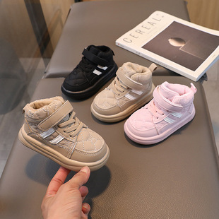 Winter new children's sneaker girls' shoes bread shoes boys' baby kids' shoes mid-top fleece-lined board shoes