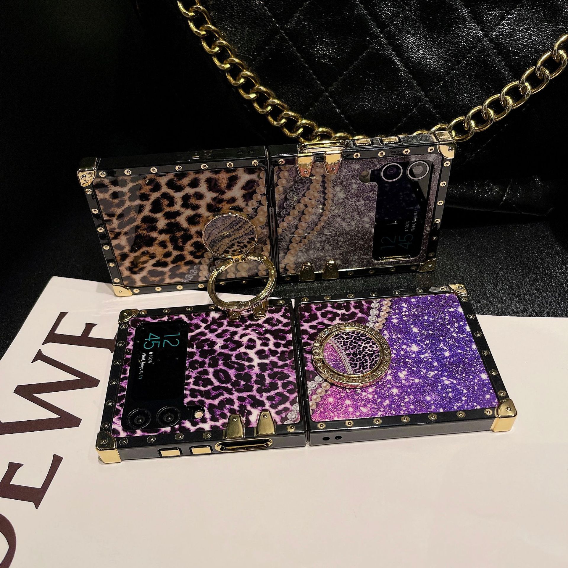 Trendige Handyhülle Mit Perlen-leopardmuster Für Samsung Z Flip 5_voghion.com
