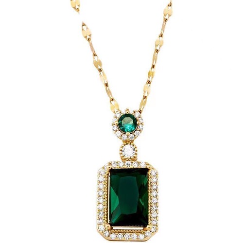Square zircon high-end light luxury geometric titanium steel necklace retro niche design high-end temperament clavicle chain