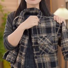 男童加绒外套秋冬款2024新款中大童秋冬格子一体绒毛呢外套爆款