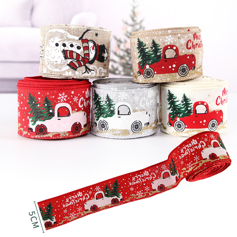 Navidad Nuevo 5M lino fino cinta de Navidad árbol de Navidad guirnalda colgante decorativo Navidad coche impresión cinta