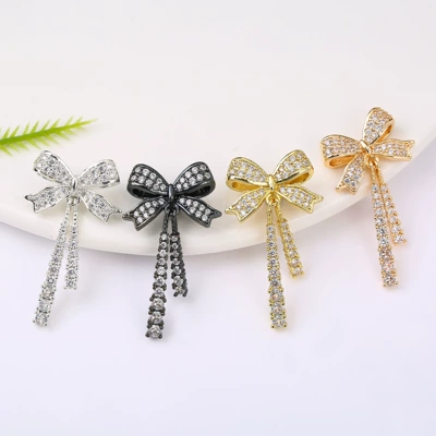 14k gold color retaining beads micro set zircon bow pendant pendant beaded DIY bracelet necklace tassel jewelry