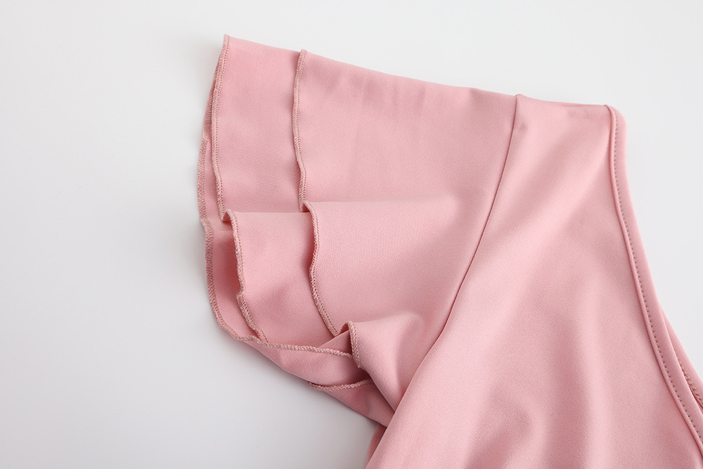 Women Clothing Spring Sexy One Shoulder Double Sleeve Solid Color Romper