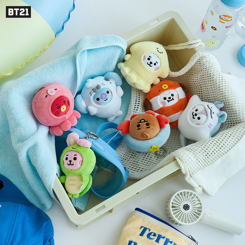 In-Stock Bt21 Ocean Friends Series Plush Keychain Cute Doll Keychain Bag Hanging Line Friend