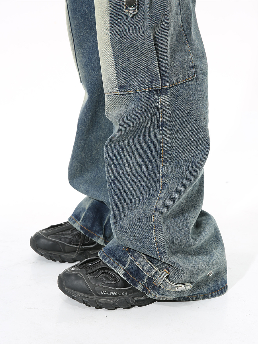 MTLClothes ropa de Hombre | 2024 primavera nueva moda hermosa High Street angustiado diseño Multi-Bolsillo jeans rectos