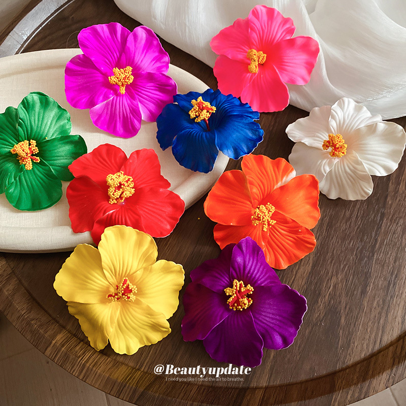Vacaciones junto al mar simulación de estilo hibisco horquilla de flor de hibisco moda todo-fósforo pinza de pico de pato nicho de alta gama girasol accesorios para el cabello mujeres