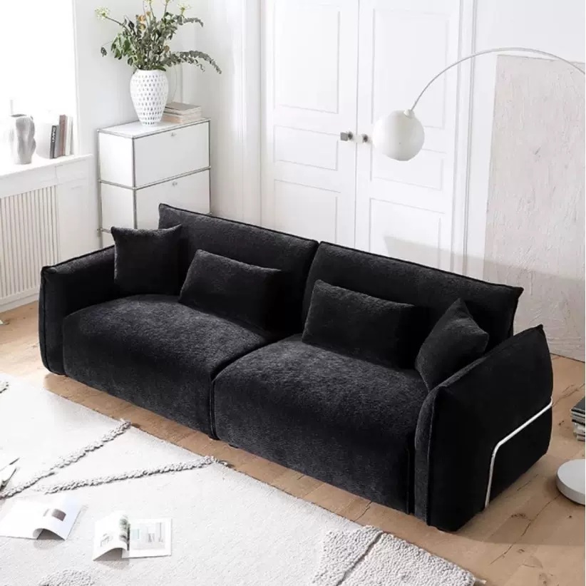 宫玛/黑豆沙发复古包豪斯黑色布艺沙发小户型客厅直排设计现代