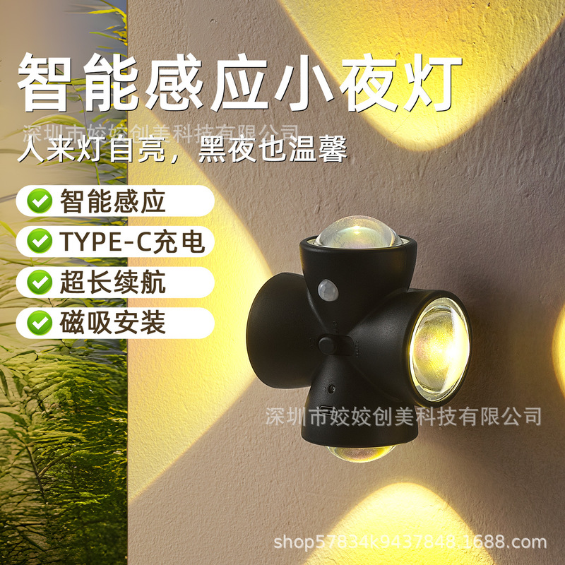 2025新型知能人体感応灯寝室USB充電式LED通路のベッドの上の小夜灯の壁灯|undefined