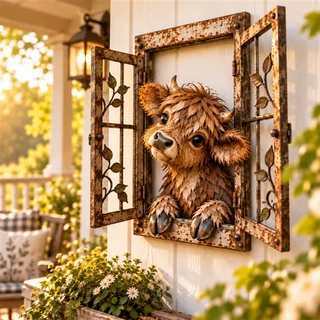 亚马逊个性可爱时尚便携peek-A-Boo Animal Window高地牛窗户装饰