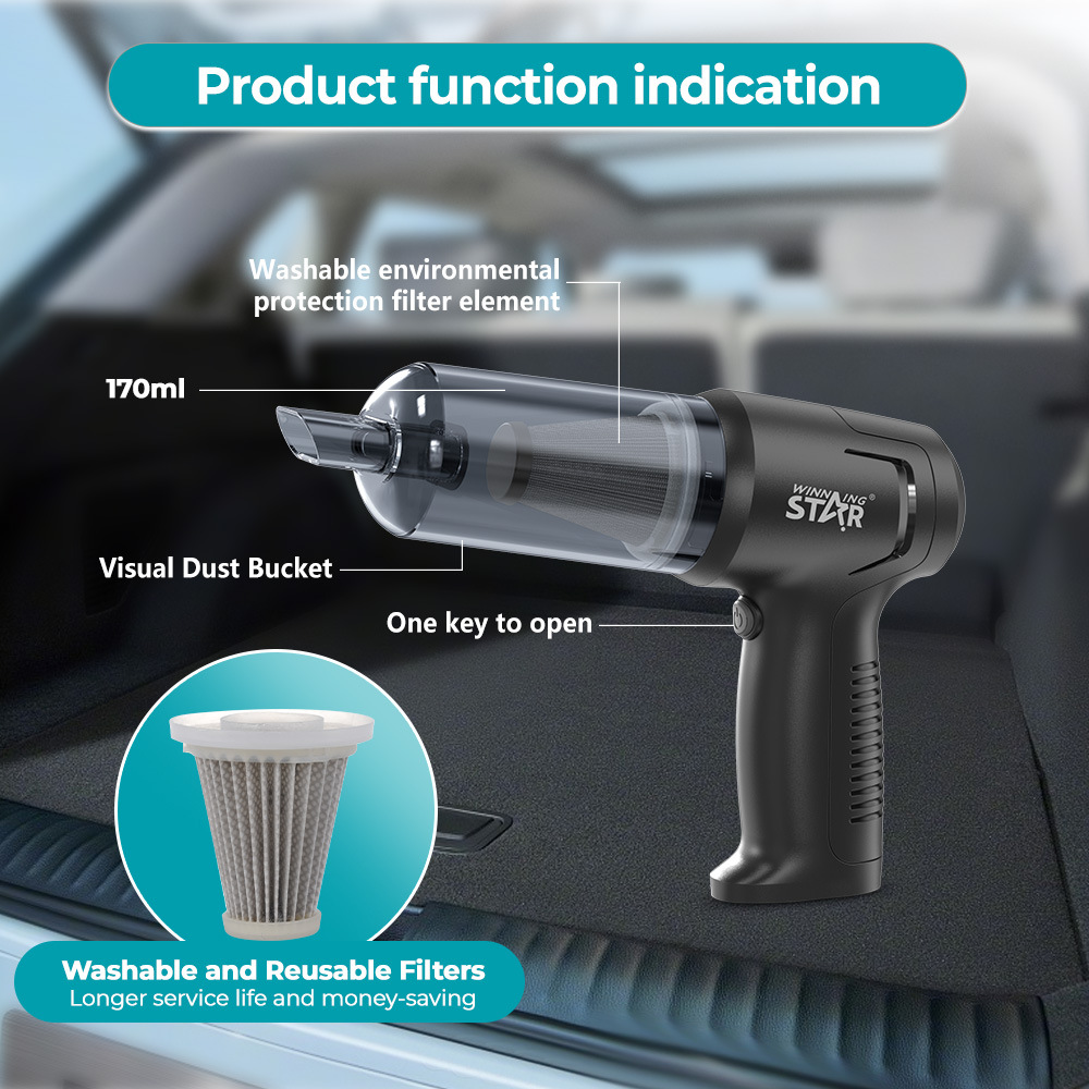 Winningstar limpieza de automóviles para el hogar transfronterizo, aspiradora y eliminación de ácaros, aspiradora de automóvil de mano inalámbrica USB todo en uno