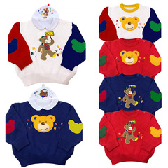 Miki Children's Apparel Autumn and Winter Unisex Cartoon Bear Grandpa Flag Bear Long Sleeve Knit Shirt