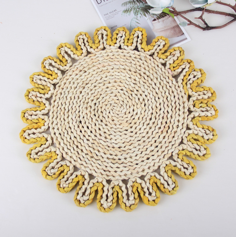 Casas transfronterizas de corteza de maíz natural tejida a mano más almohadilla de mesa de té aislante de calor mortero resistente al calor almohadilla de platos de taza