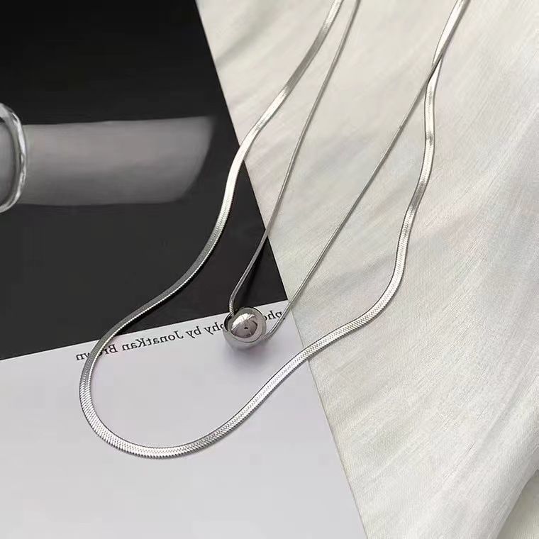 A niche temperament necklace for women with collarbone titanium steel chains, double-layer round bead necklaces, a light_voghion.com