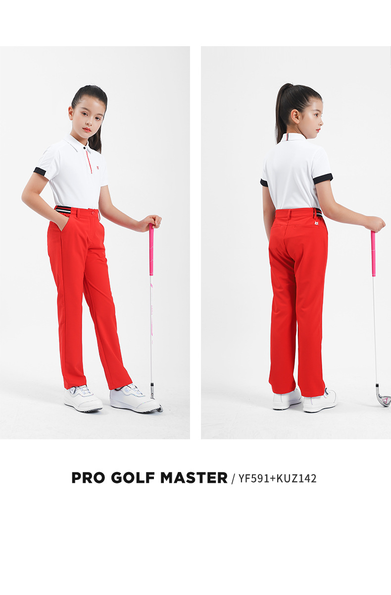 Áo polo golf tay ngắn trẻ em PGM thiết kế ghép màu — YF591-màu hồng, YF591-màu trắng, YF591-màu xanh nước biển chi tiết 6