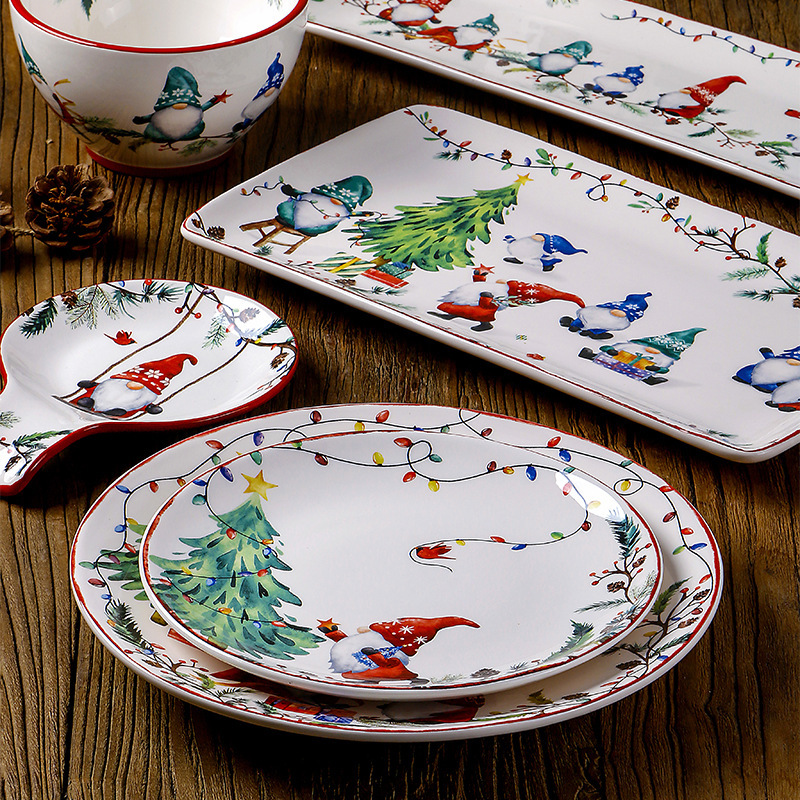 European and American Guest Goblin Series Ceramic Plate Large Dinner Plate Rectangular Tray Christmas Atmosphere Tableware Underglaze Color