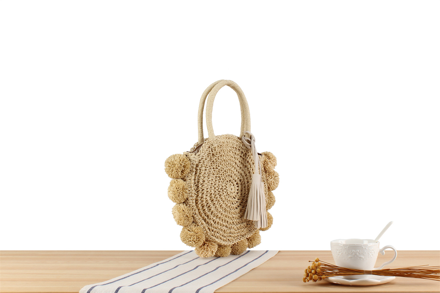 Women's Medium Paper String Solid Color Vacation Beach Weave Round Zipper Straw Bag display picture 2