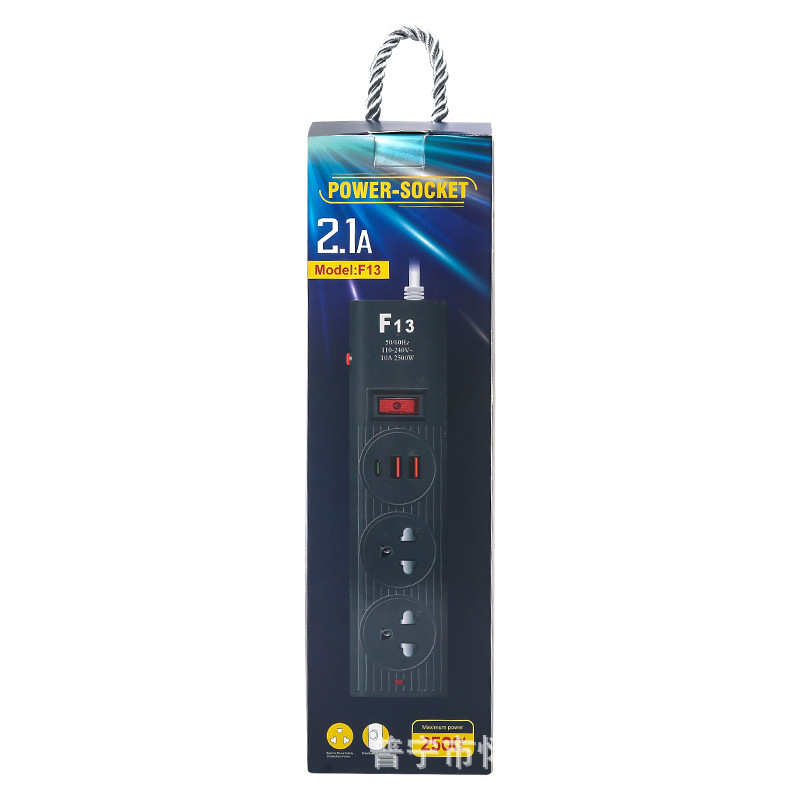 2USB + 1PD toma de corriente de comercio exterior multifuncional estándar estadounidense 110V tailandés con puerta de seguridad paquete de caja de color neutral
