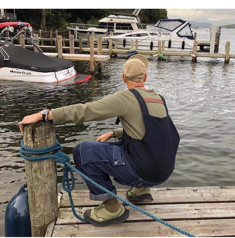 Tuta da lavoro a blocchi di colore, stile maschile, con bretelle, pantaloni da papà, pantaloni in denim, marchio europeo e americano alla moda_voghion.com
