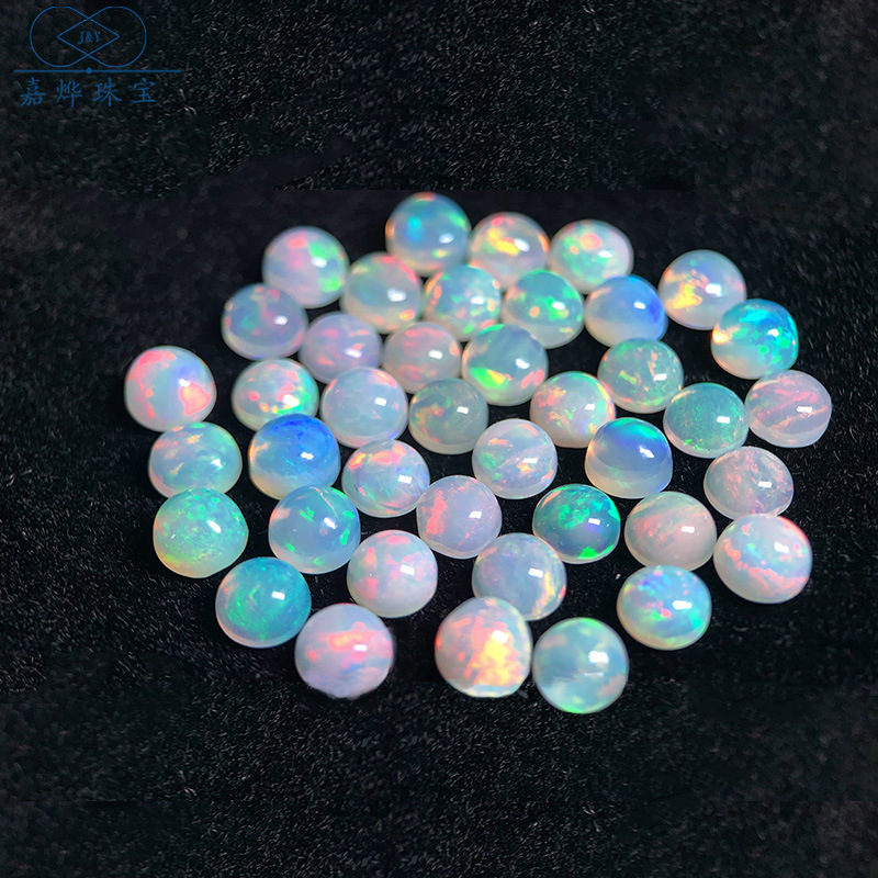 Natural Opal Round Ring Face Aobao Plain Face Flat Bottom Naked Stone Ring Necklace Ring Jewelry Inlay with Stone Wholesale