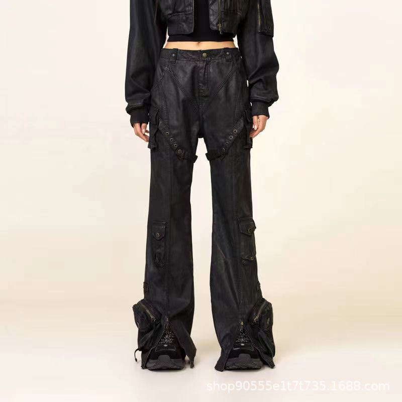 Retro spring flared trousers, high waist, punk style, 2024 years
