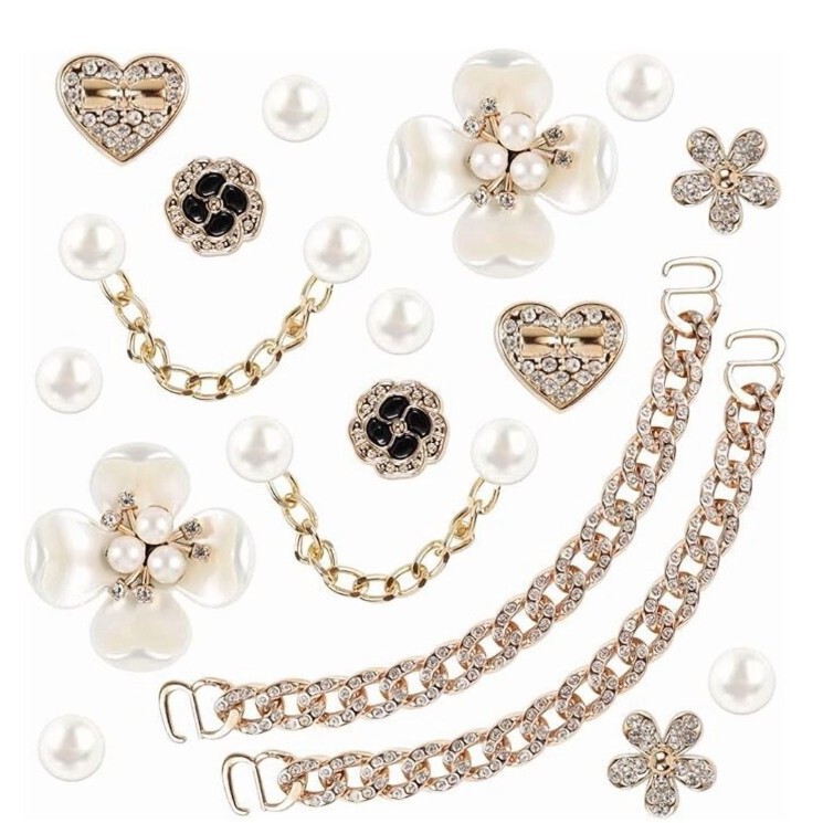 Cross-Border New Style Compatible Clog Shoe Buckle DIY Shoe Flower Pearl Chanel-Style Accessory Detachable Chain Decorative Buckle
