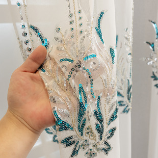 High-end luxury hand-embroidered embroidered embroidered window screen wafer beads living room European-style embossed living room bedroom balcony curtain