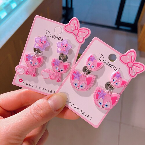 PINK LINGMA BEAR FURRY EARRINGS FOR GIRLS, PURPLE STARDUST CLEANSING EARRING CLIPS WITHOUT PIERCING