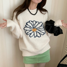 实拍 法式温柔 太阳花刺绣套头长袖软糯毛衣针织衫韩版女装 3色
