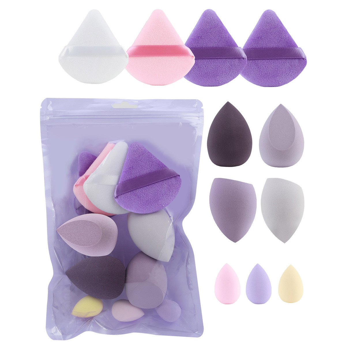 Huevos de maquillaje de macarrón transfronterizos 11 piezas de polvo conjunto de polvo de maquillaje húmedo no comer polvo esponja de maquillaje huevo de maquillaje de color