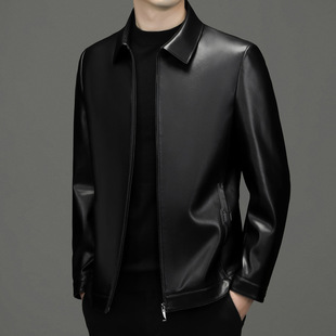 Factory wholesale leather men's coat short PU leather business lapel autumn middle-aged dad leather jacket