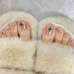 Sweet and Cool Spicy Metal Cross Ribbed Footwear Nail Art with Sparkling and Cool Effect, 24 Pieces Boxed