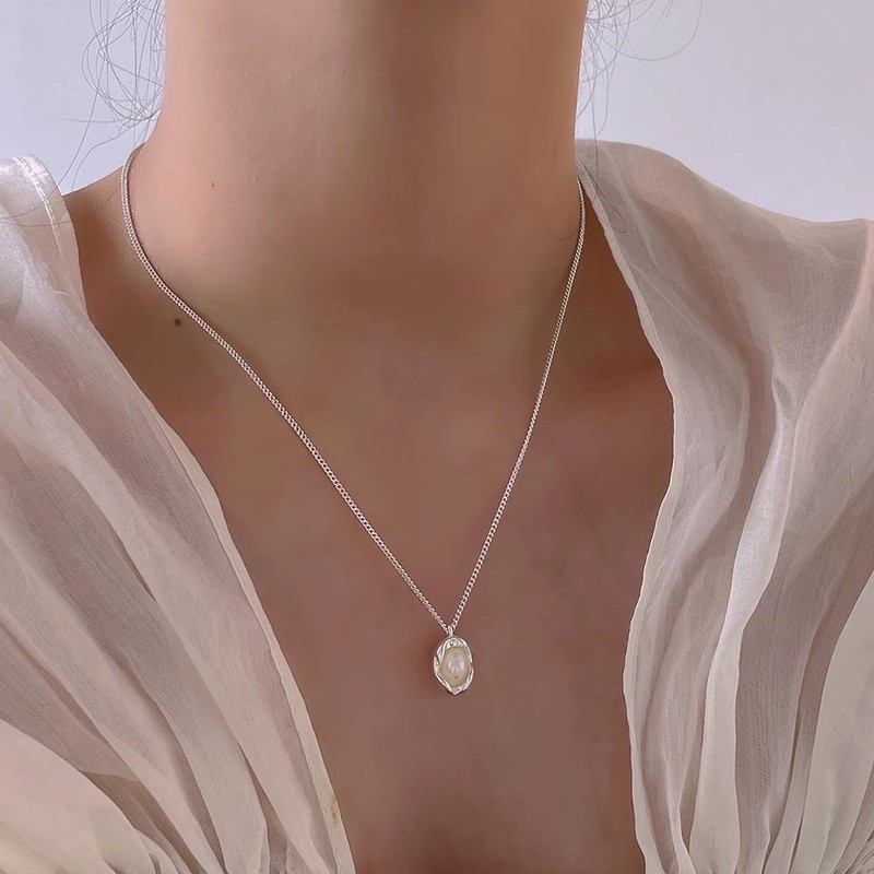 碎银小方块小众设计感珍珠项链女百搭925纯银锁骨链不掉色配饰女|undefined