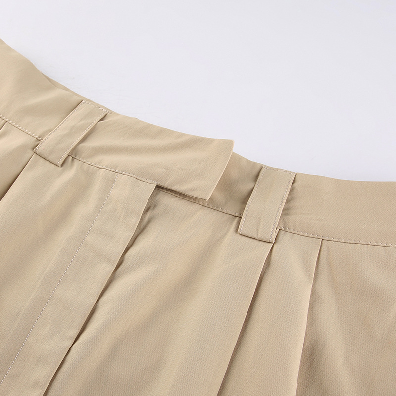 Khaki low waist fake two-piece splicing woven skirt NSSSN119380