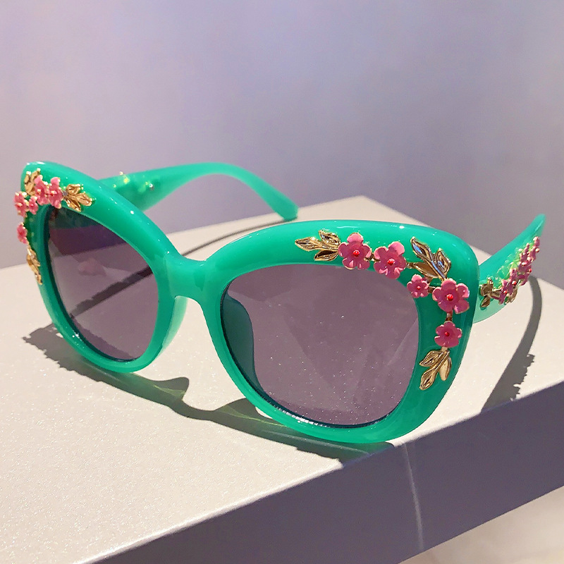 Retro Damen Sonnenbrille Im Cat-eye-design Mit Blumenmuster_voghion.com