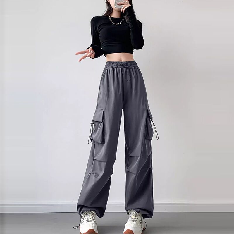 设计感高街工装裤女2025新款宽松直筒阔腿大口袋休闲复古束脚裤潮|undefined
