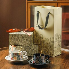 ギフト お土産 モリス風 デザイナーコラボ 教師の日絵画 レトロフラワー コーヒーカップ＆ソーサー ライトラグジュアリー レトロ