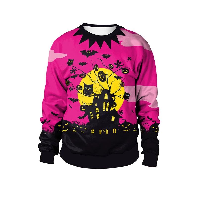 Halloween Sweatshirt European and American Style Autumn Quirky Castle Owl Horror 3D Digital Print Couple's Sweatshirt